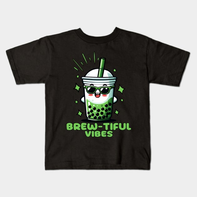 Brew-tiful Vibes: My Boba Green Tea Obsession Kids T-Shirt by chems eddine